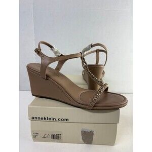 Anne Klein Women's Sloan Nude Wedge Sandals Open Toe Strappy Slingback Size 11M